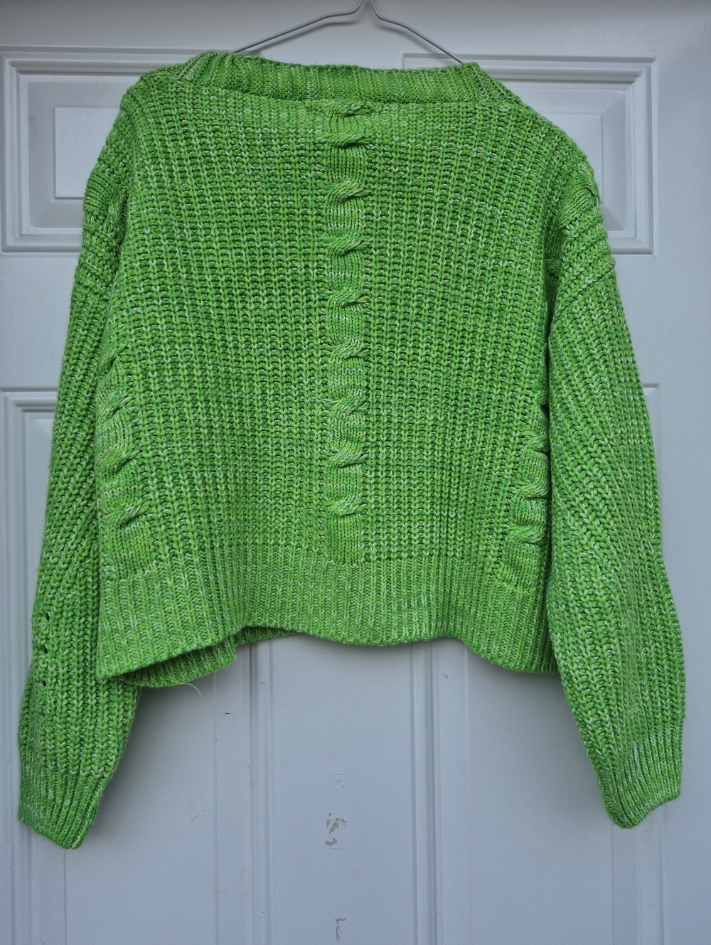 Bright Green Cropped Colorful Knit Button Front Relaxed Fit Cardigan Sweater - Picture 3 of 8